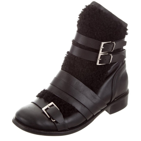 IRO Black Leather Buckle Boots with Shearling Size 10 - Picture 1 of 4